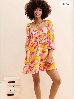 Anthropologie Pink, Yellow & Cream Abstract Maxi Dress